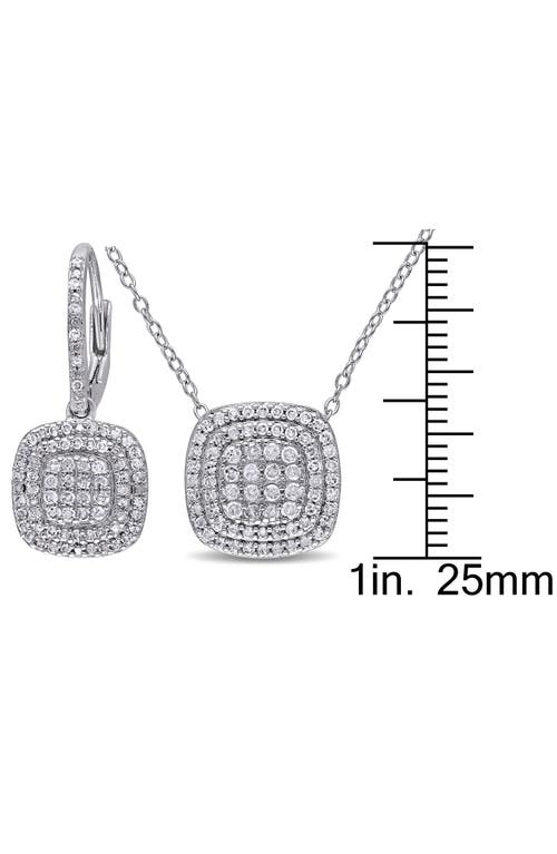 Delmar Double Halo Diamond Pendant Necklace & Drop Earrings Set In Silver