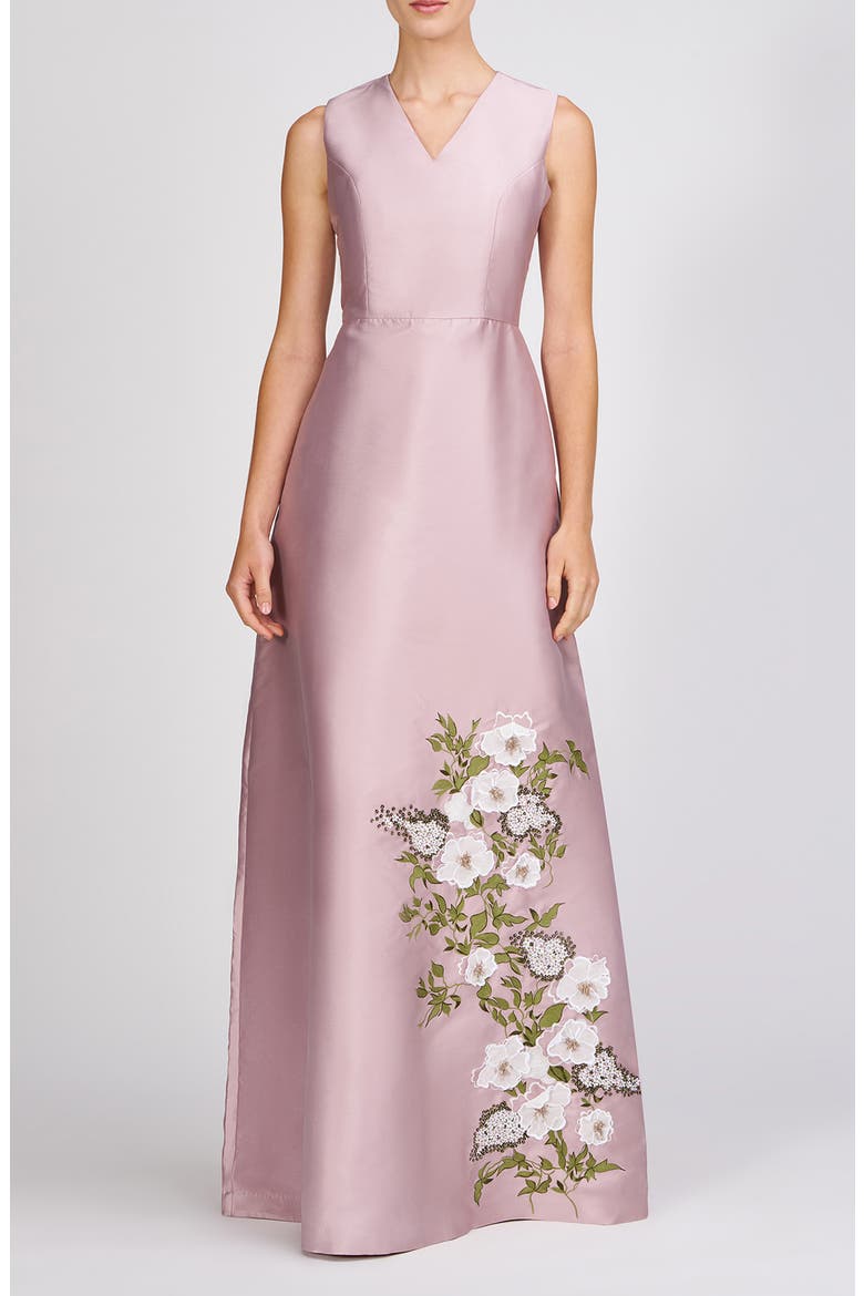 Aurelia Floral Sleeveless Taffeta Gown, Main, color, WOOD ROSE