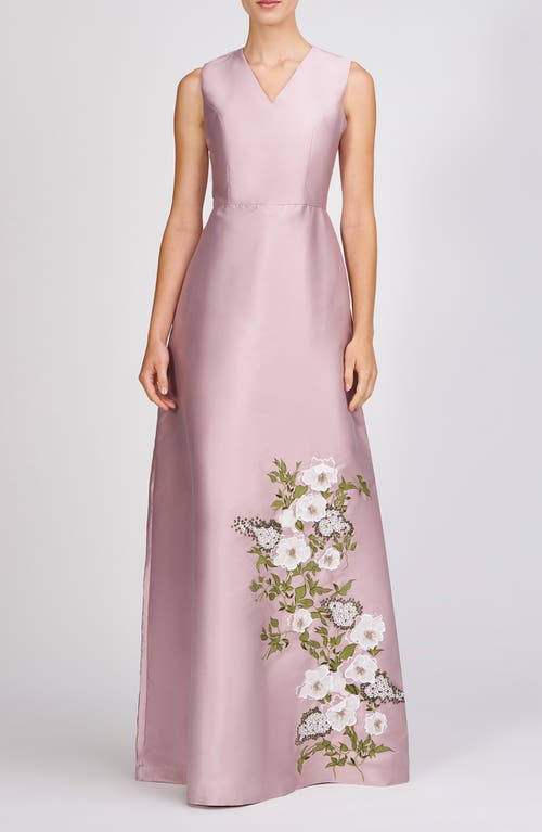 Kay Unger Aurelia Floral Sleeveless Taffeta Gown In Wood Rose