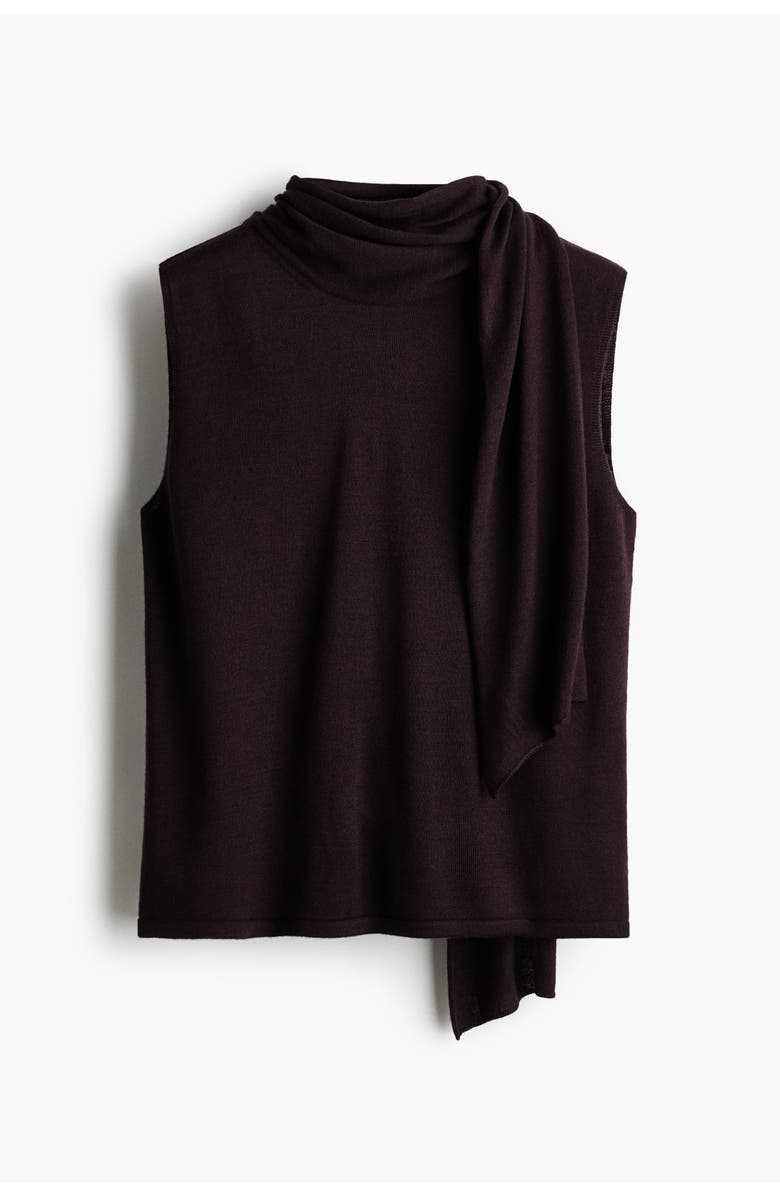 H&M Scarf-detail Turtleneck Top, Main, color, Dark Purple
