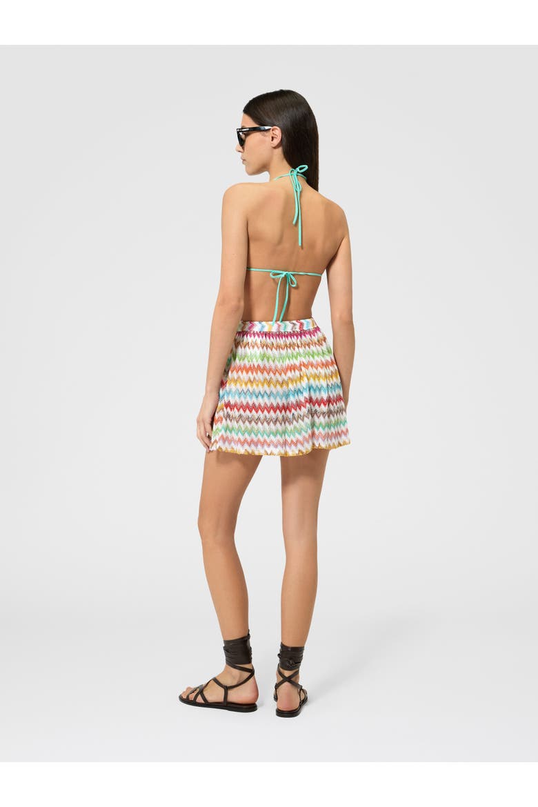 Shorts In Viscose Lamé With Micro Zig Zag Motif, Alternate, color, White & Multicoloured