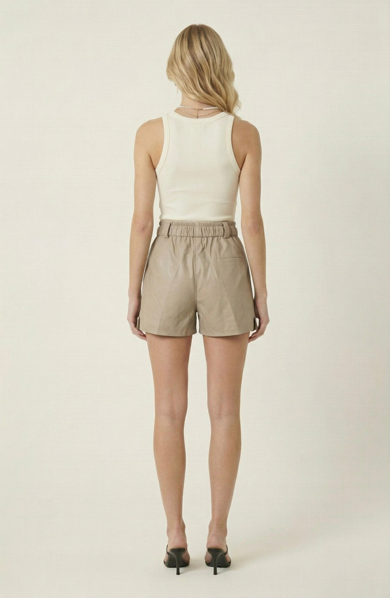 Modenaire High Waist Shorts with Drawstring Waistband, Alternate, color, Beige