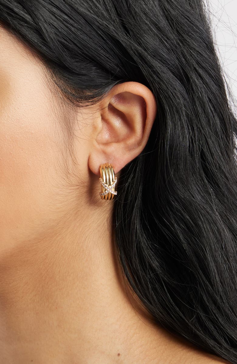 Nordstrom Cubic Zirconia Crisscross Huggie Hoop Earrings, Alternate, color, Clear- Gold