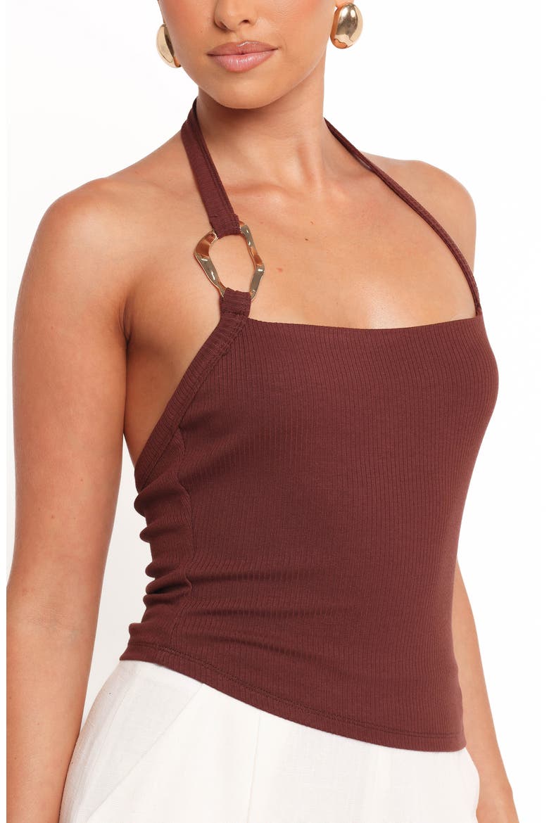 Yulissa Asymmetric Rib Halter Top, Alternate, color, CHOCOLATE BROWN