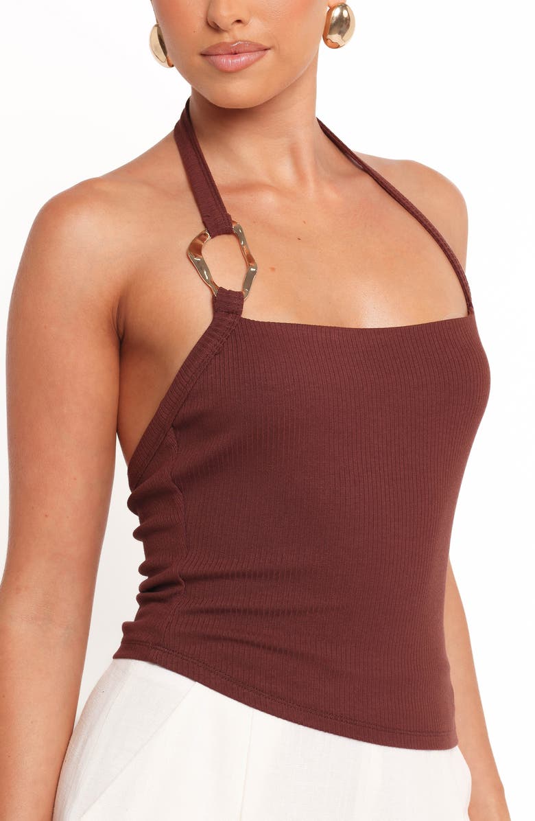 Petal & Pup Yulissa Asymmetric Rib Halter Top, Alternate, color, Chocolate Brown