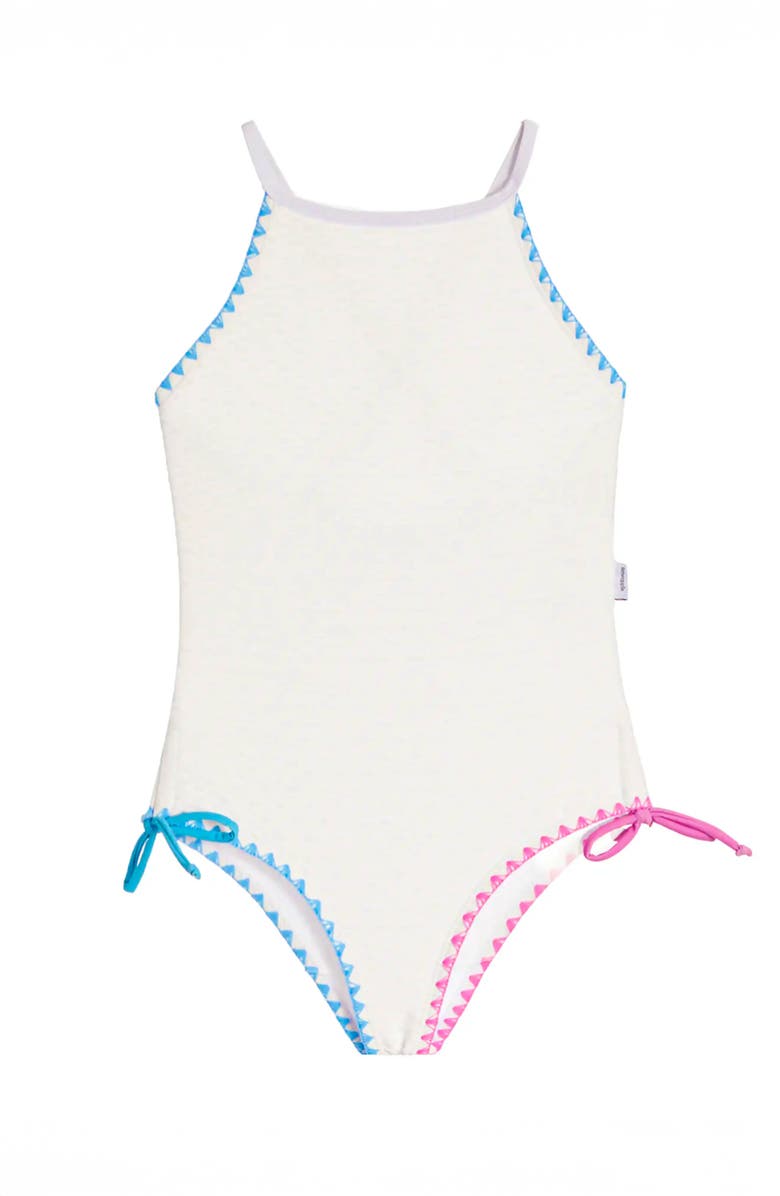 Limeapple Embroidered Trim One Piece Swimsuit, Main, color, White