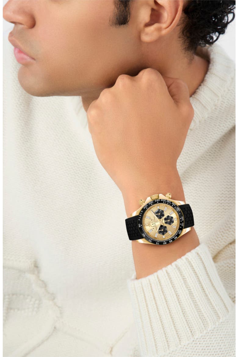 Nobile Chronograph Silicone Strap Watch, 43mm, Alternate, color, IP YELLOW GOLD
