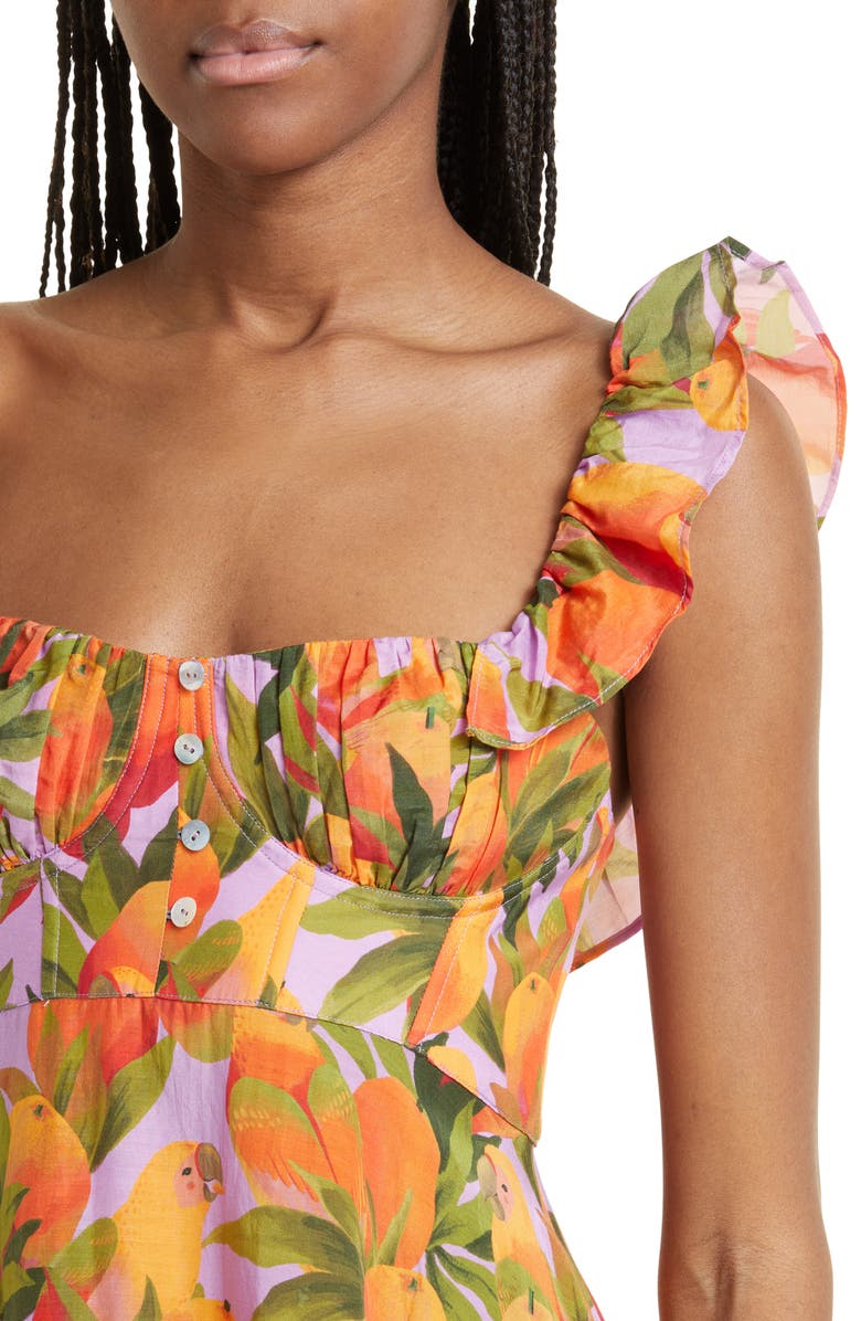 FARM Rio Mango Macaws Ruffle Cotton Blend Maxi Dress, Alternate, color, 