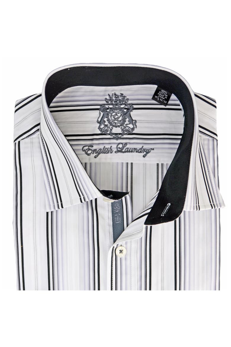 Trim Fit Stripe Dress Shirt, Alternate, color, WHITE