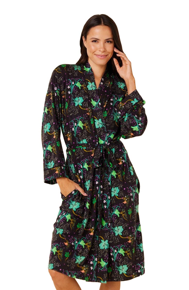 The Cat's Pajamas Pima Knit Kimono Robe Floral, Main, color, 