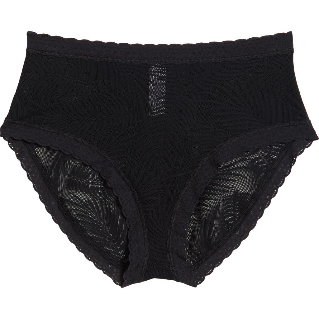 Meundies Allover Lace High Waist Briefs In Black Feather
