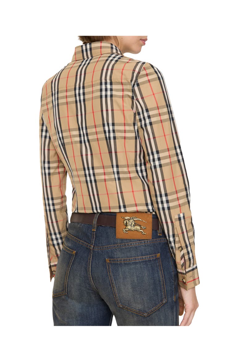 Check Stretch Cotton Shirt, Alternate, color, Archive beige