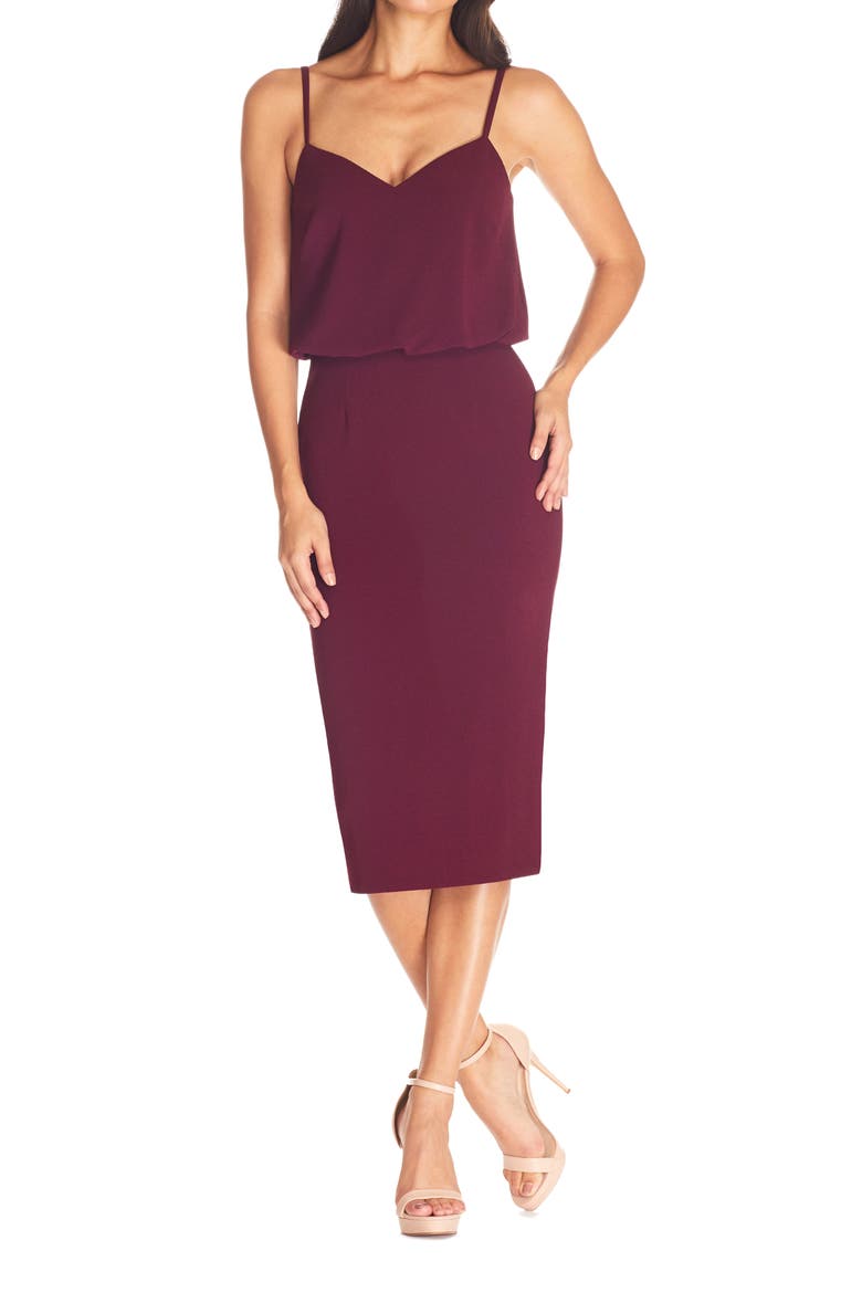Alondra Blouson Sheath Dress, Alternate, color, BURGUNDY
