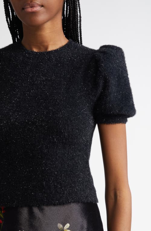 Shop Alice And Olivia Alice + Olivia Ciara Metallic Puff Sleeve Sweater In Black