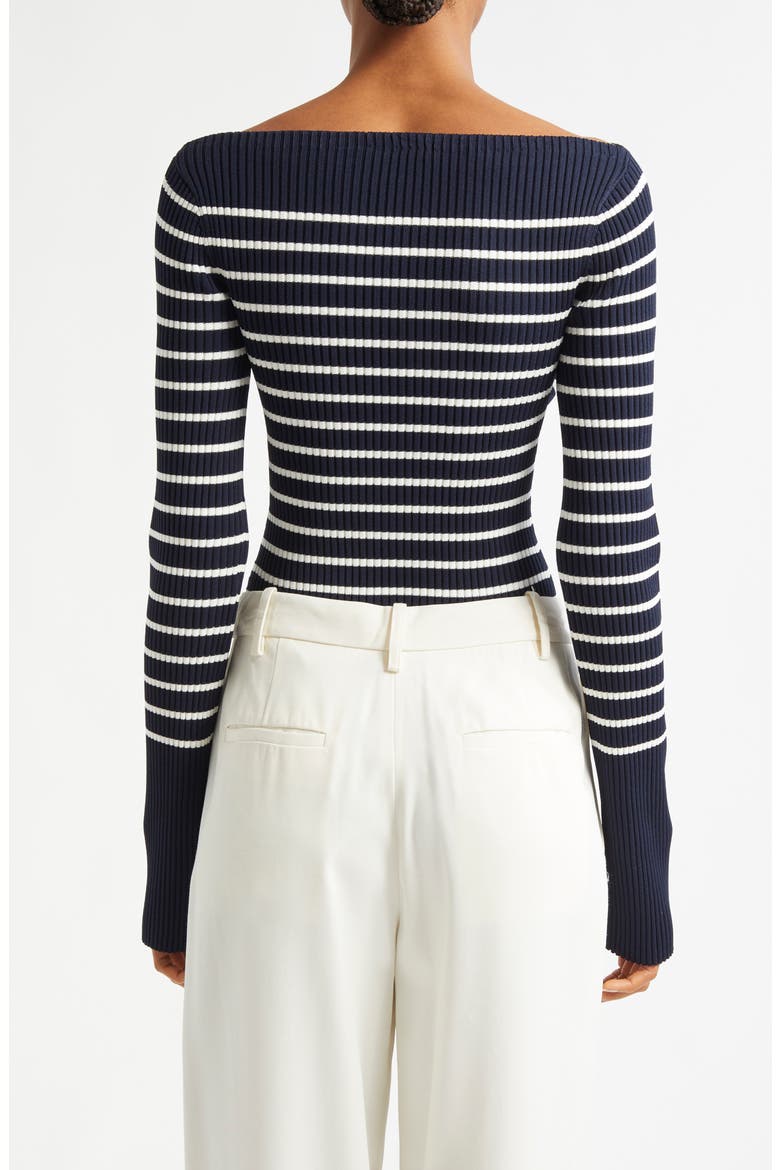 Anya Stripe Rib Boat Neck Sweater, Alternate, color, DARK SAPHIRE/WHITE