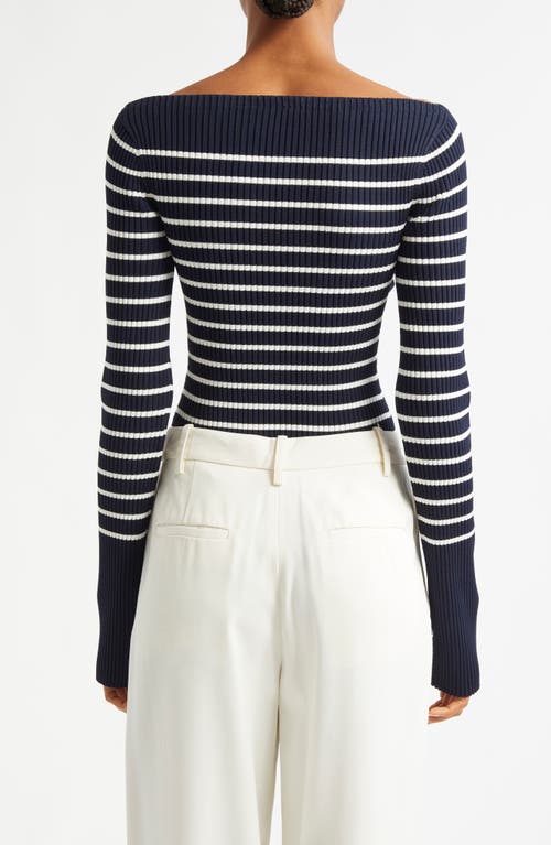A.l.c . Anya Stripe Rib Boat Neck Sweater In Dark Saphire/white