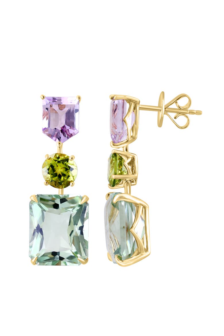 14K Yellow Gold ,Pink Amethyst,Green Amethyst,Peridot Earrings, Alternate, color, Hematite and FW Blush Pearl