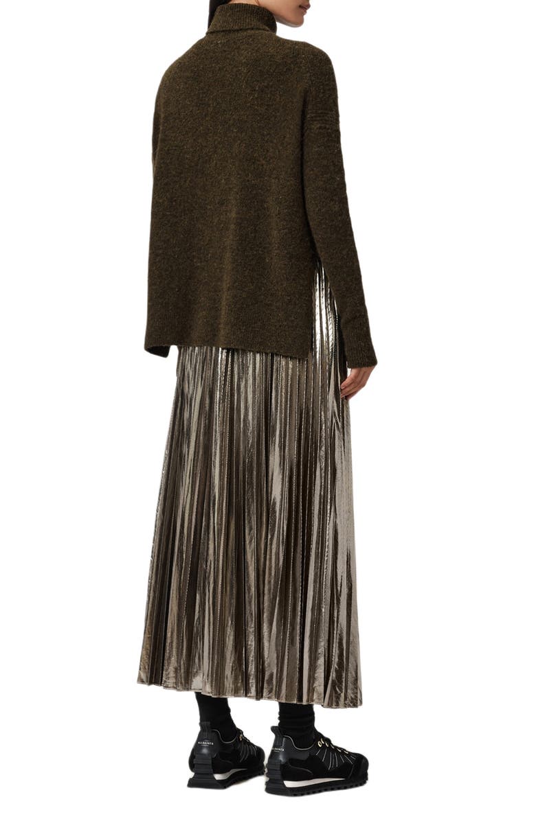 AllSaints Spark Pleated Maxi Dress & Sweater Set, Alternate, color, Bronze Brown