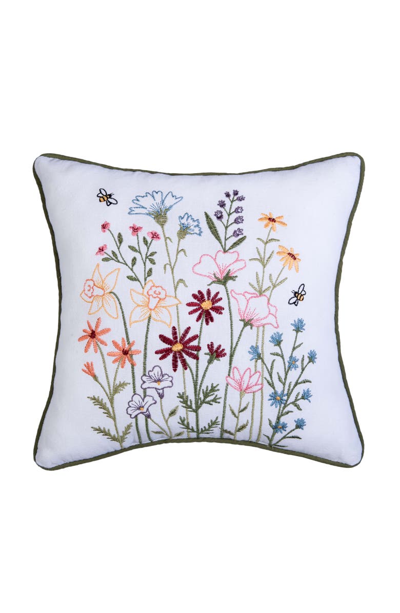 C&F Home Botanical Blooms Bee Embroidered Throw Pillow, 12" x 12", Main, color, Yellow