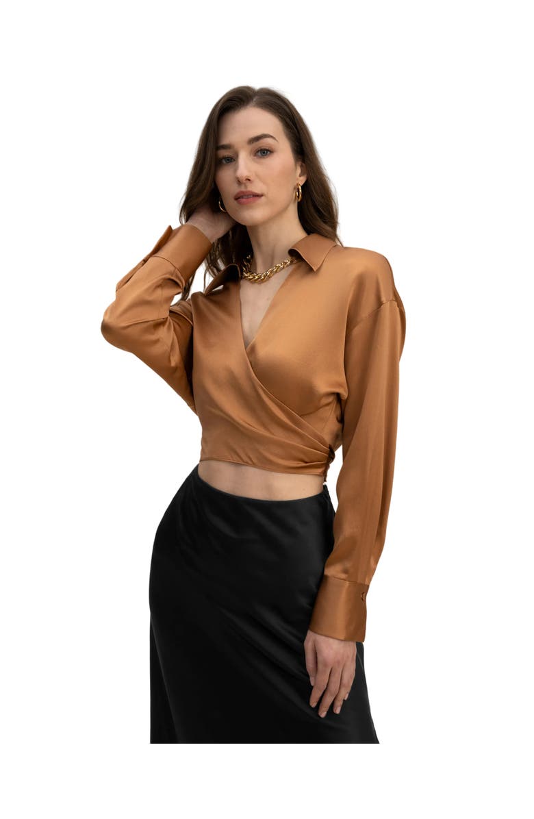 Lilysilk Pure Silk Blouse Wrapover Cropped Shirt, Main, color, 