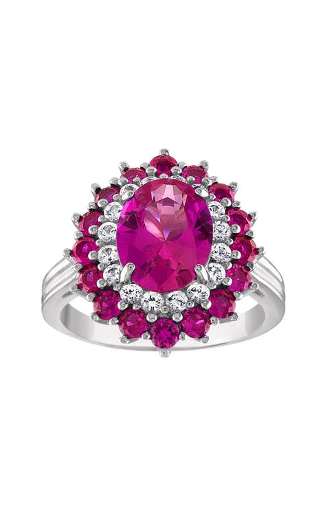 Sterling Silver Lab Grown Pink Sapphire & Ruby Ring
