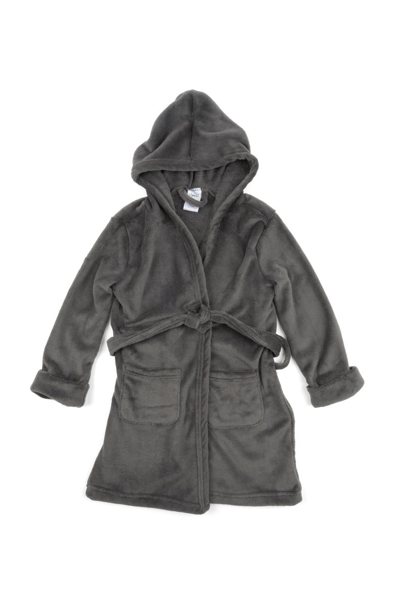 Leveret Kids Fleece Hooded Robe, Solid Colors, Alternate, color, Dark Gray