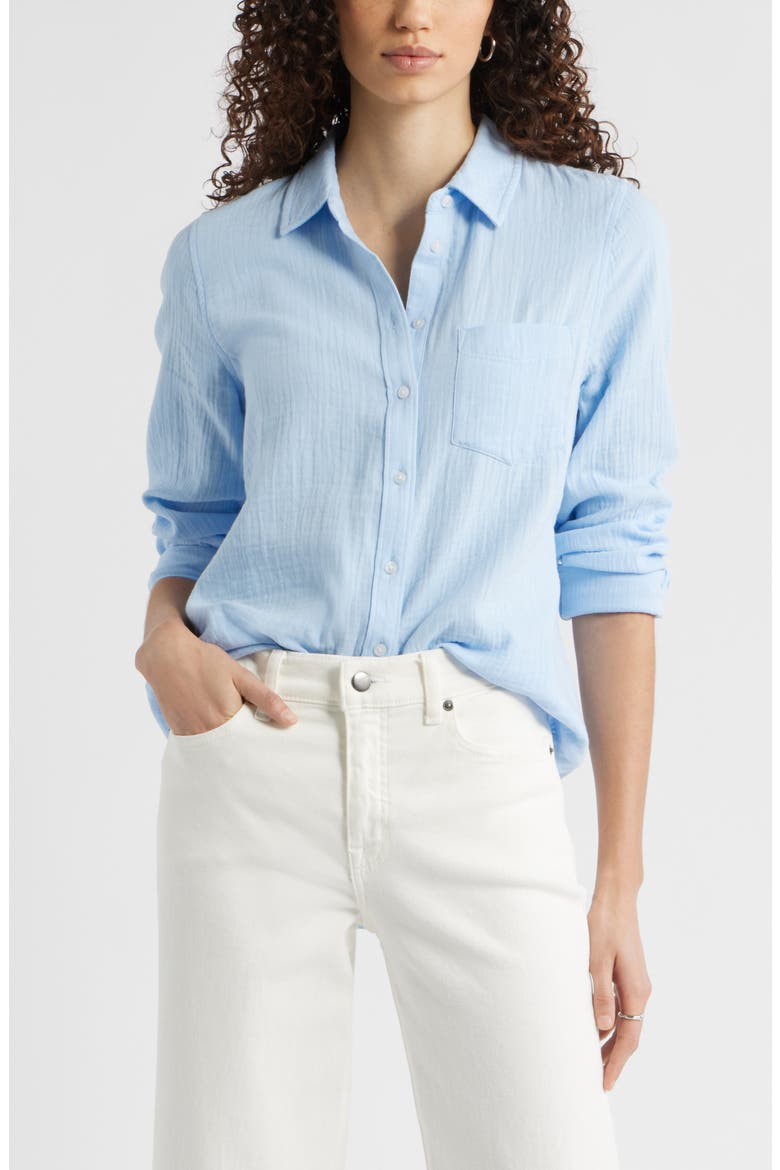 Casual Gauze Button-Up Shirt, Main, color, BLUE WINDSURFER