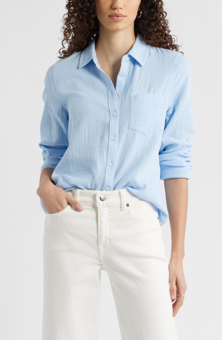 Caslon<sup>®</sup> Casual Gauze Button-Up Shirt, Main, color, Blue Windsurfer