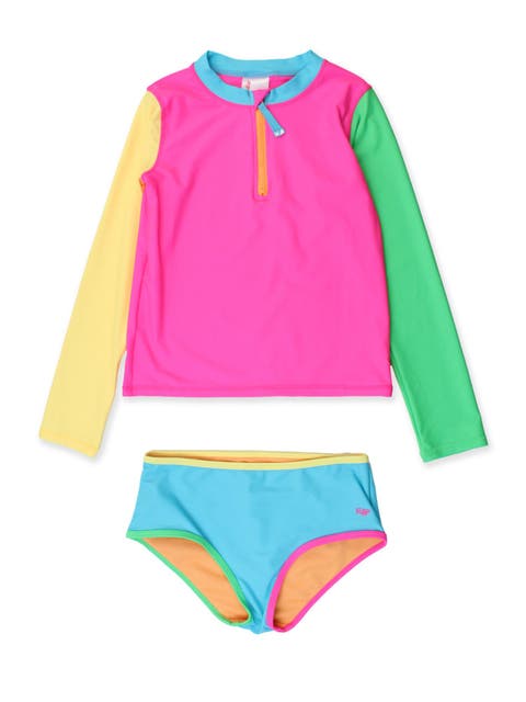 Long Sleeve Zipper Rash Guard 2-Piece Bikini Swimsuit