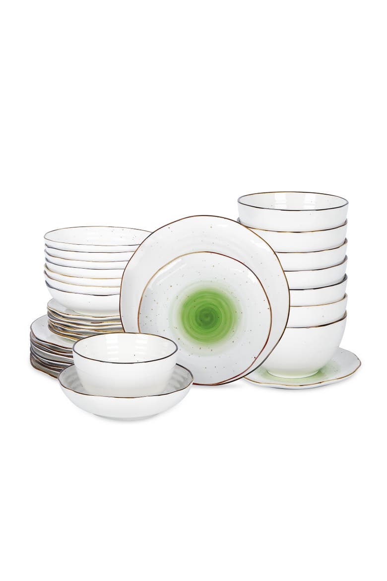 Luma Porcelain 32-Piece Dinnerware Set, Main, color, Green