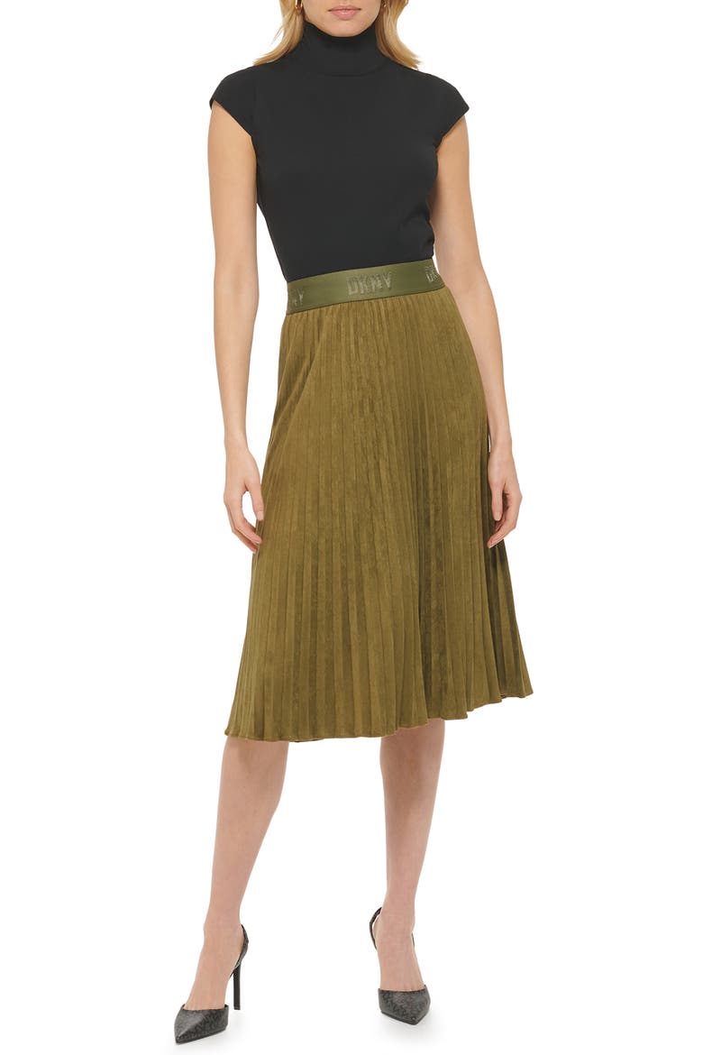 Faux Suede Pleated Skirt, Alternate, color, MOSS