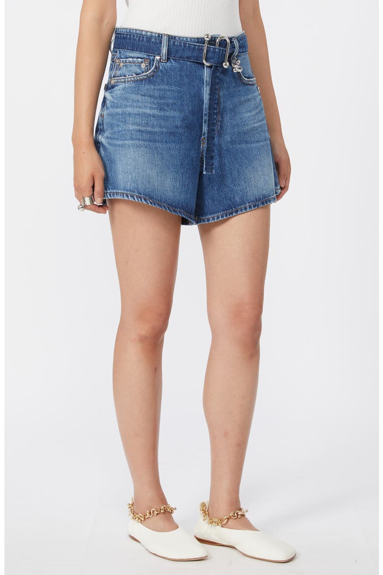 Fiesta High Waist Belted Denim Shorts, Main, color, MIDNIGHT BLUE