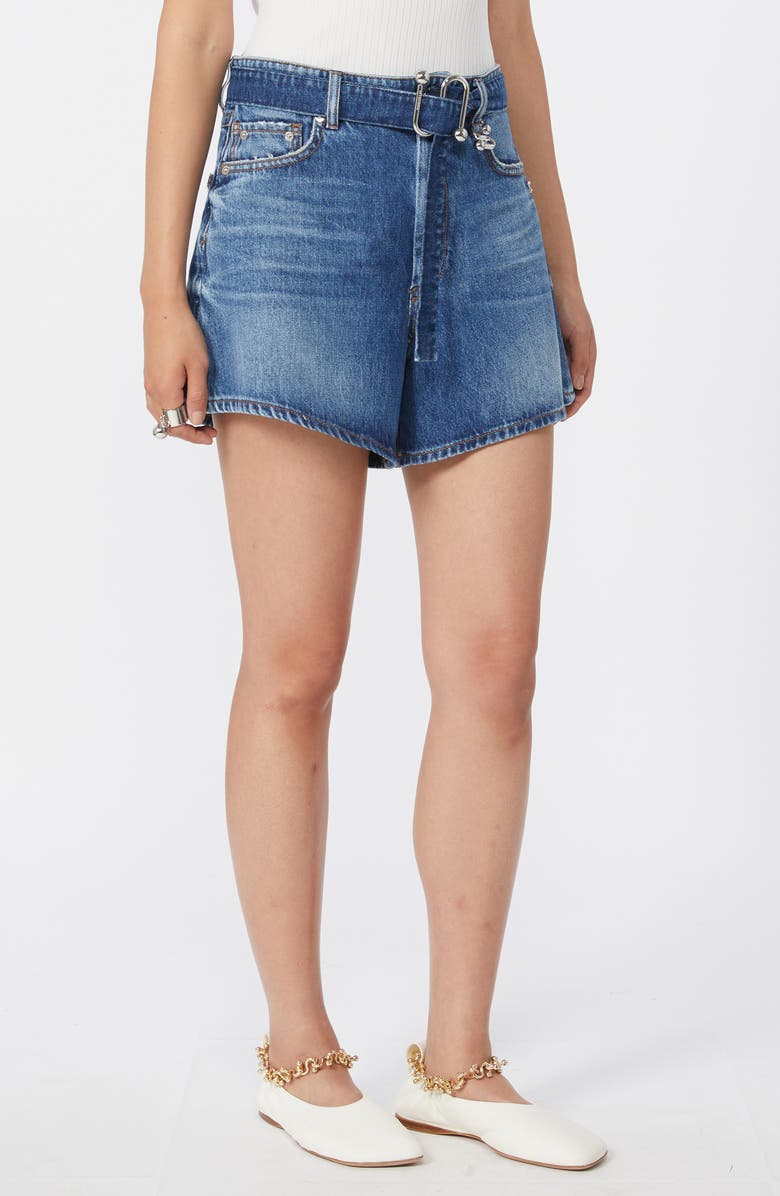 SPORTMAX Fiesta High Waist Belted Denim Shorts, Main, color, Midnight Blue