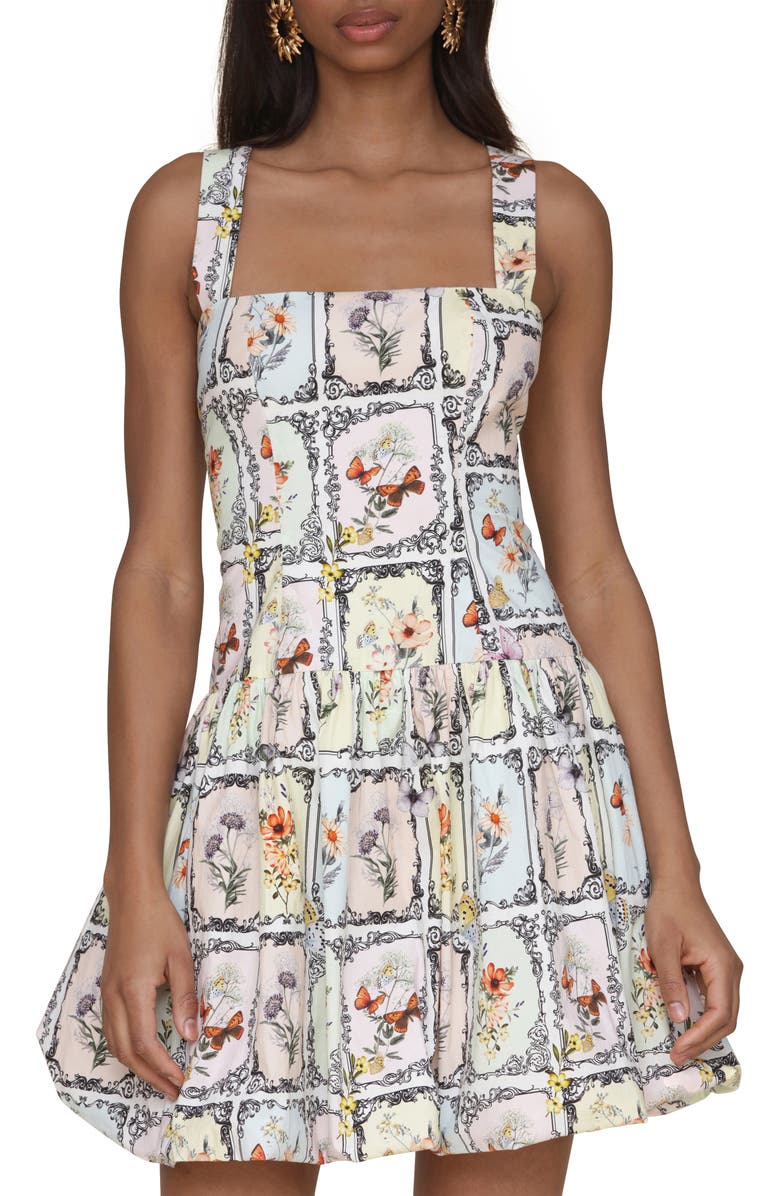 Avec Les Filles Drop Waist Bubble Hem Minidress, Alternate, color, Garden Letterpress