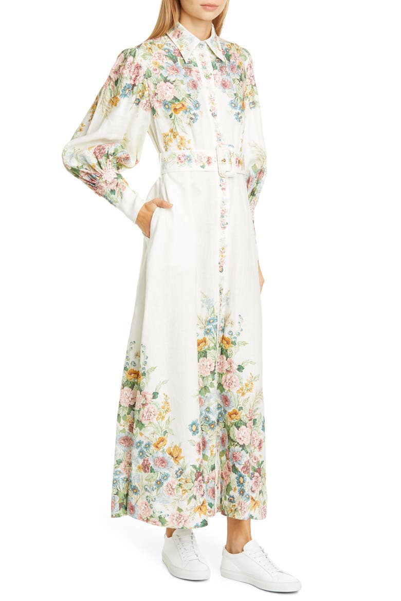 Wavelength Floral Long Sleeve Linen Maxi Dress, Main, color, CREAM DAPHNE