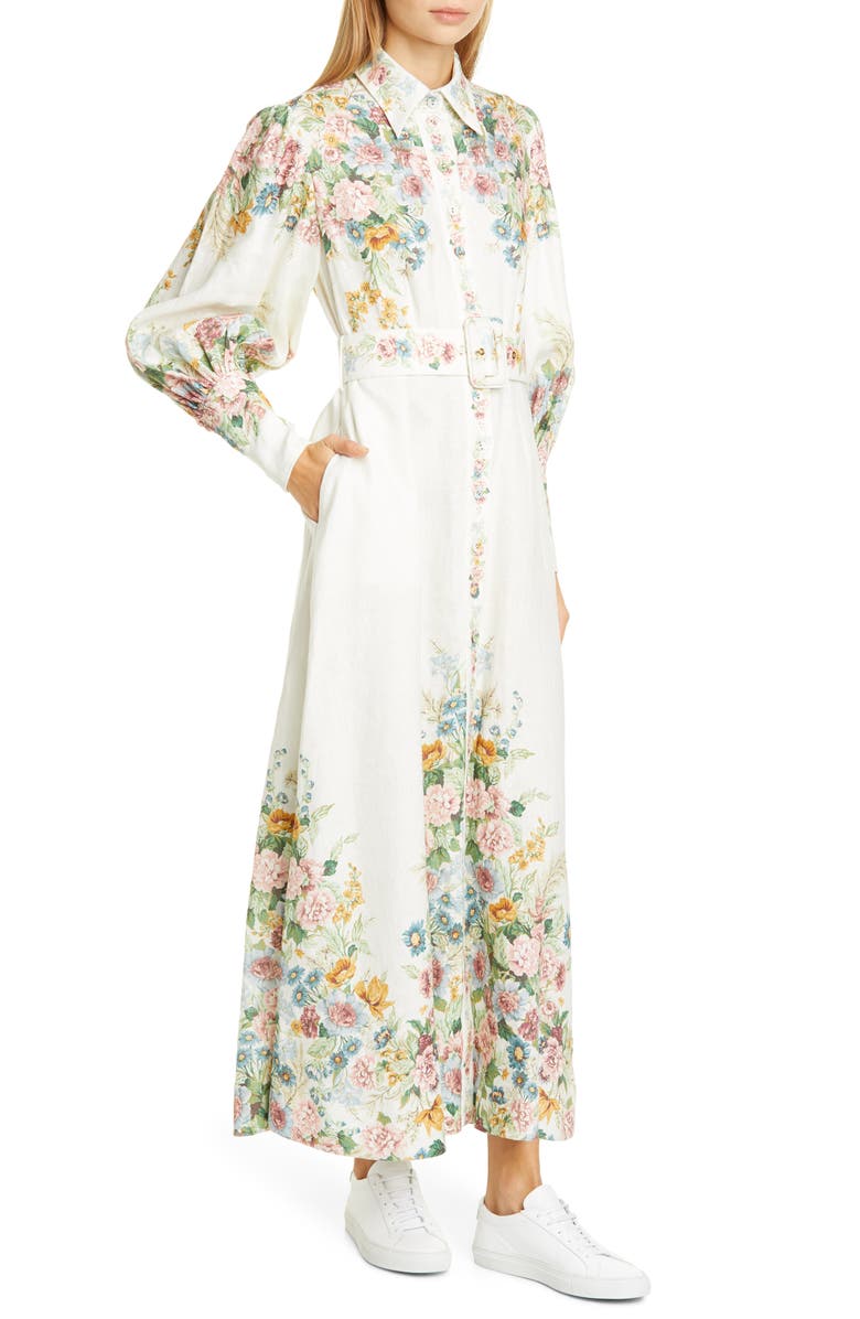 Zimmermann Wavelength Floral Long Sleeve Linen Maxi Dress, Main, color, 