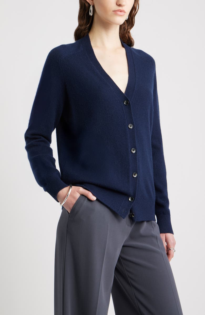 Nordstrom Cashmere V-Neck Cardigan, Alternate, color, Navy Night
