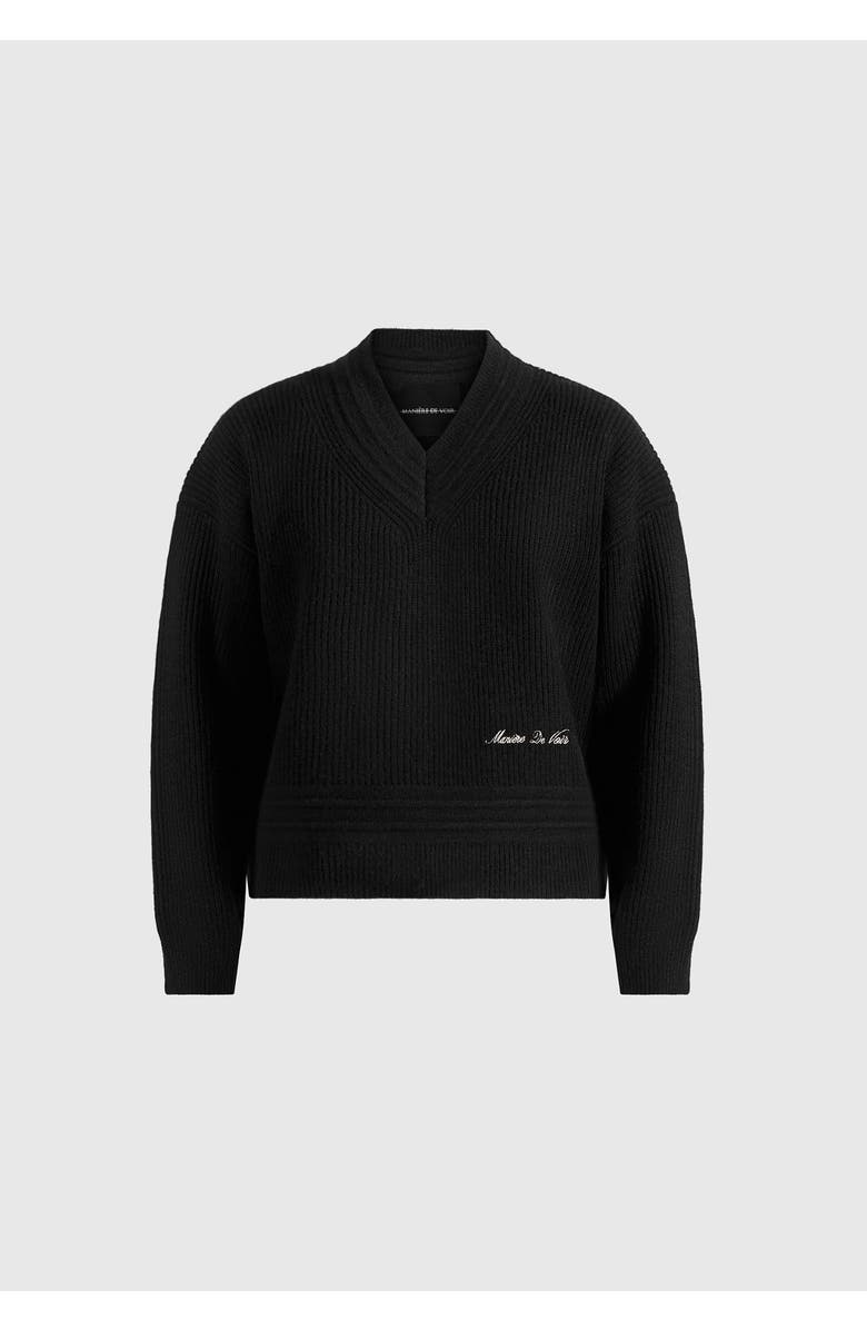 Manière De Voir Remi V-Neck Signature Knit Jumper, Main, color, Black
