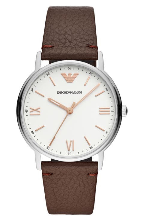 Three-Hand Leather Strap Watch, 41mm