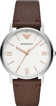Emporio Armani Three-Hand Leather Strap Watch, 41mm