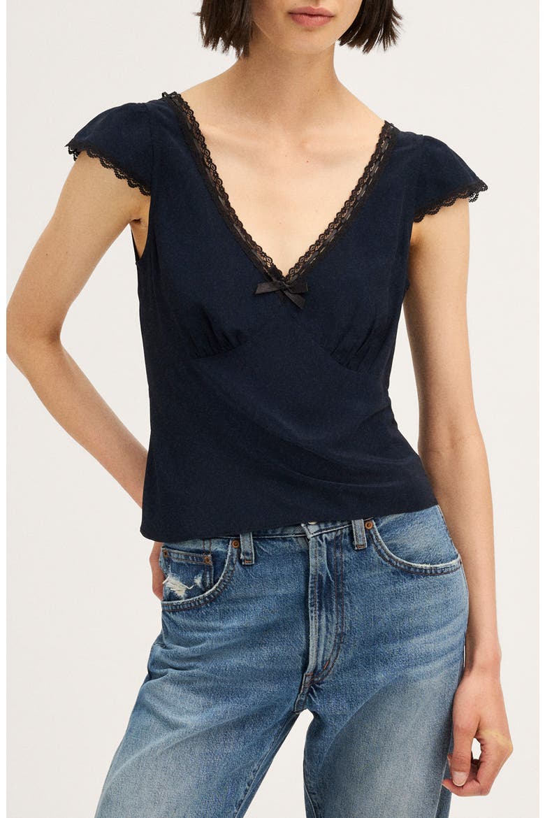 Layton Lace Trim V-Neck Top, Main, color, DEEP INDIGO