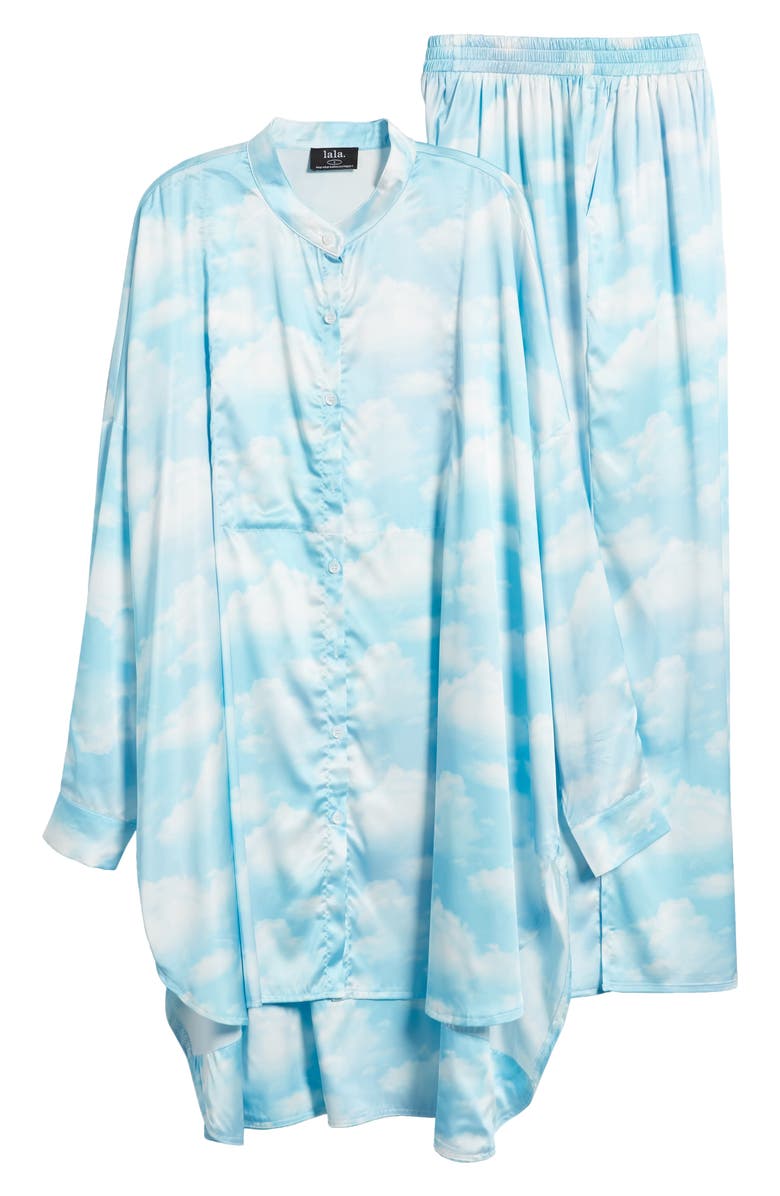 Dressed in Lala Oversize Button-Up Satin Shirt & High Waist Crop Pants Set, Alternate, color, 