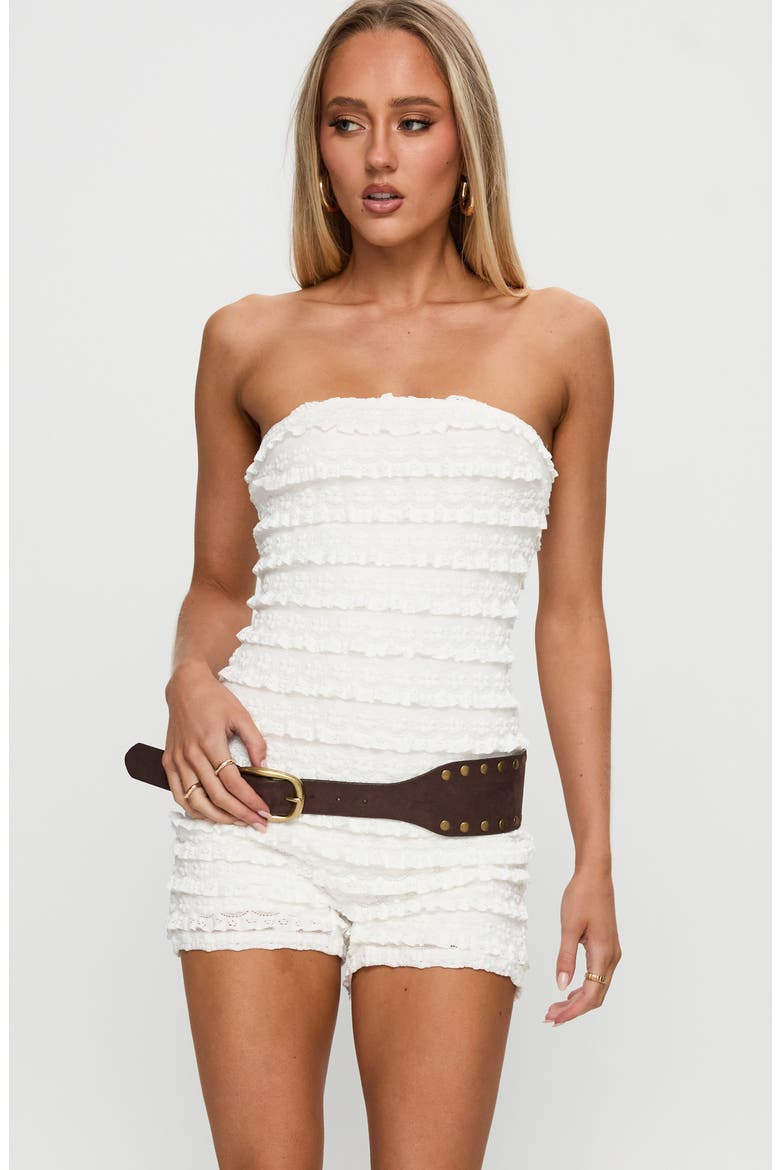 Ayver Ruffle Strapless Romper, Alternate, color, WHITE