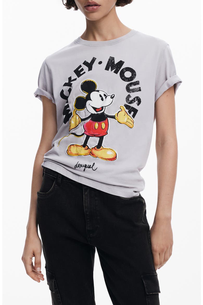 Mickey Mouse Striped Ringer Graphic T-Shirt, Main, color, NEUTRAL GRAY