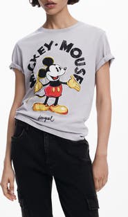 Desigual Mickey Mouse Striped Ringer Graphic T-Shirt