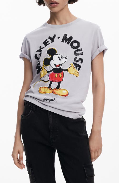 Desigual Mickey Mouse Striped Ringer Graphic T-shirt In Neutral Gray