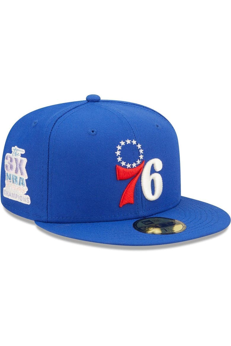 Men's New Era Royal Philadelphia 76ers 3x NBA Finals Champions Pop Sweat 59FIFTY Fitted Hat, Main, color, Royal