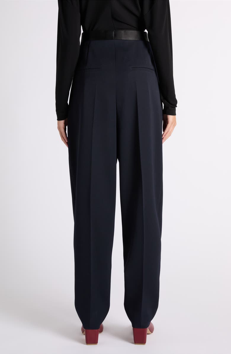 Bottega Veneta Satin Trim High Waist Wool Straight Leg Pants, Alternate, color, 4071 Midnight Blue