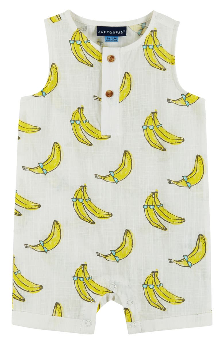 Andy & Evan Banana Romper & Bucket Hat Set, Alternate, color, 