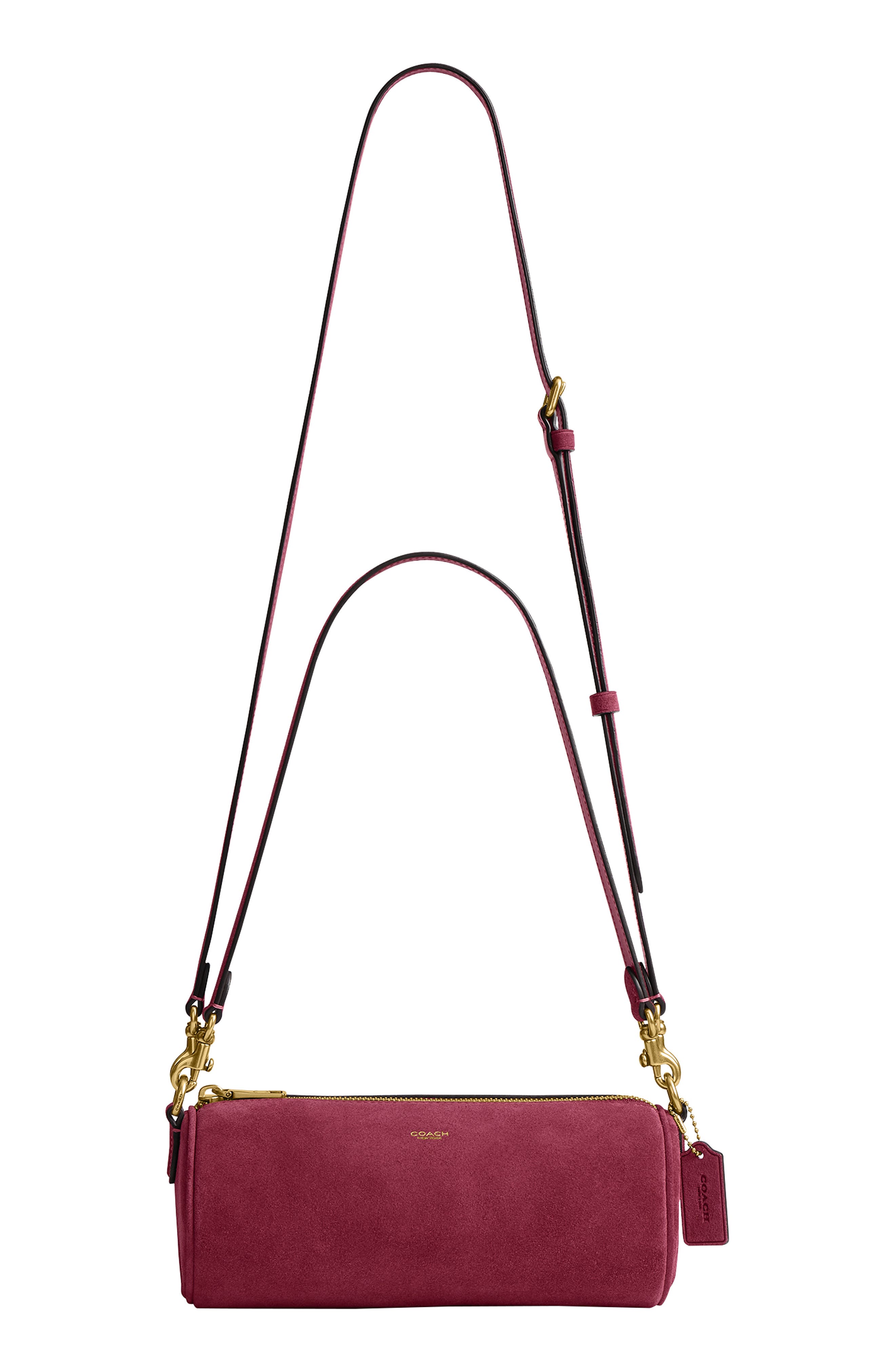 Suede Barrel Bag, Alternate, color, DARK FUCHSIA